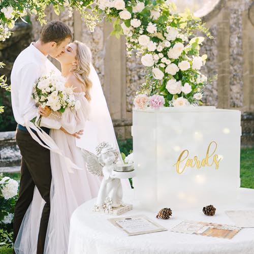 Acrylic Wedding Card Box with String Lights, Frosted Gift Box for Reception - color: Transparent