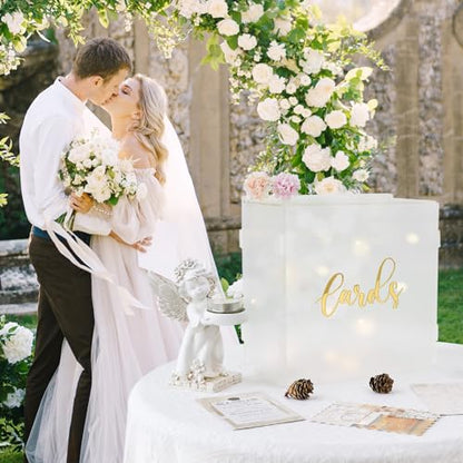Acrylic Wedding Card Box with String Lights, Frosted Gift Box for Reception - color: Transparent