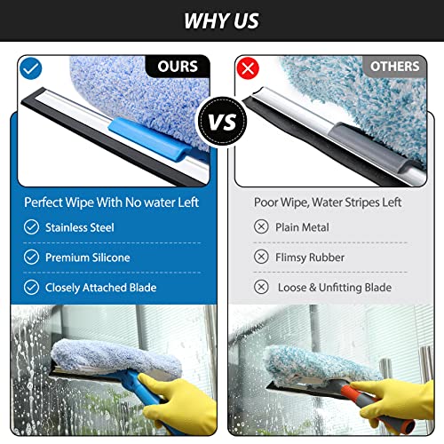 VITEVER Professional 69'' Window Squeegee Cleaner Tool with Extension Pole, 2-in-1 Squeegee for Window Cleaning Kit with Scrubber and Rotating Head, 1 Blade 2 Scrubber (Pack of 2) - size: 69 inches (Pack of 2)