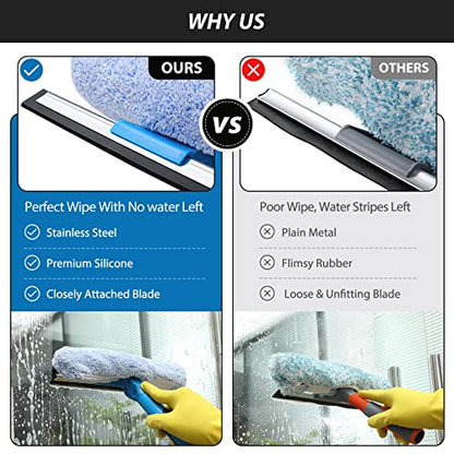 VITEVER Professional 69'' Window Squeegee Cleaner Tool with Extension Pole, 2-in-1 Squeegee for Window Cleaning Kit with Scrubber and Rotating Head, 1 Blade 2 Scrubber (Pack of 2) - size: 69 inches (Pack of 2)