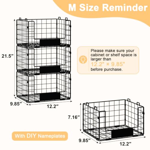 3 Pack XL Stackable Wire Baskets with Handle, Pantry Organizers and Storage - size: XL-12.2"x9.85"x21.5"