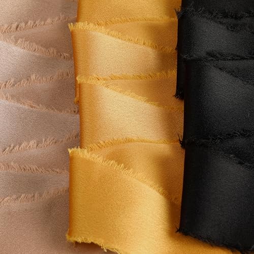 Silk Satin Ribbon 1.5" x 30 Yards Black Gold Champagne Brown - color: Balck& Gold& Champagne Brown