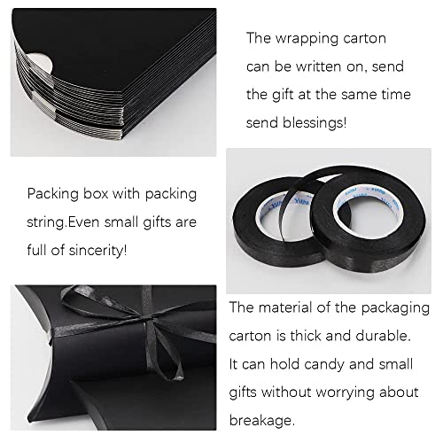 WCHOSOZH 30Pcs Pillow Boxes, Kraft Paper Gift Boxes with Ribbon Black - color: Black