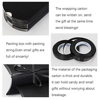 WCHOSOZH 30Pcs Pillow Boxes, Kraft Paper Gift Boxes with Ribbon Black - color: Black