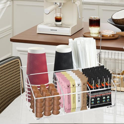 Coffee Tea Station Organizer Sugar Tea Drink Packets Holder for Countertop - color: Clear