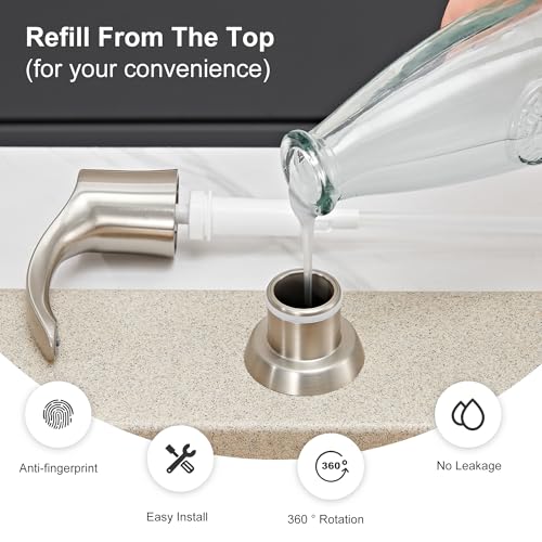 GAGALIFE Kitchen Sink Soap Dispenser with 17 Ounce Large Bottle (Brushed Nickel), Built in Sink Soap Dispenser Sink Mounted Soap Dispenser Refill from Top, G080BN - color: Brushed Nickel, size: with Bottle