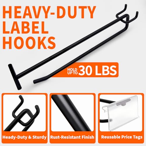 8" Pegboard Hooks with Label, 50Pcs Heavy Duty for 1/4" Board, Garage Storage - size: 8inch-50pcs