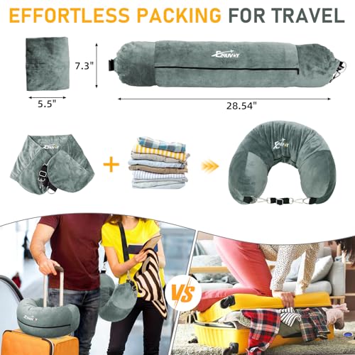 Travel Neck Pillow Stuffable with Clothes, Stuffable Travel Pillow - color: Grayish Green