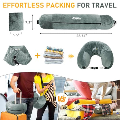 Travel Neck Pillow Stuffable with Clothes, Stuffable Travel Pillow - color: Grayish Green