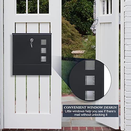 KYODOLED Locking Wall Mount Mailbox for Outside, Key Lock, Black - color: Black-03