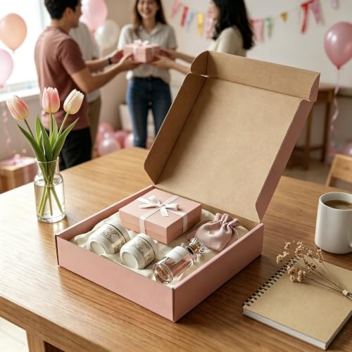 Pink Shipping Boxes 24 Pack 10x10x2 inch, Corrugated Gift Mailers - size: 10x10x2 Inch-24 Pack
