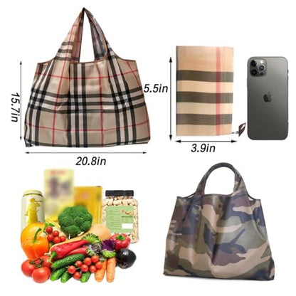 Large Capacity Unisex Tote Bag,Foldable Tote Nylon Reusable Grocery Bags,with Camouflage Pattern for Shopping,Travel,Camping - color: Yellow