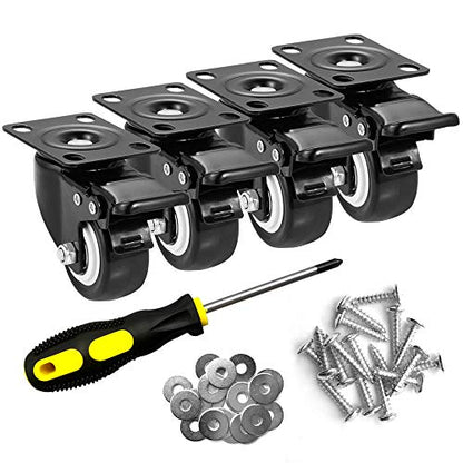 2" Caster Wheels Set of 4, Heavy Duty Casters with Brake - color: Black, size: 2 Inch
