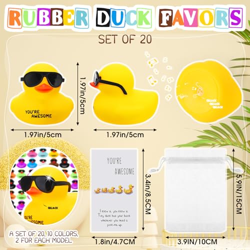 Deekin 20 Sets Thank You Gift Inspirational Mini Rubber Ducks with Cards