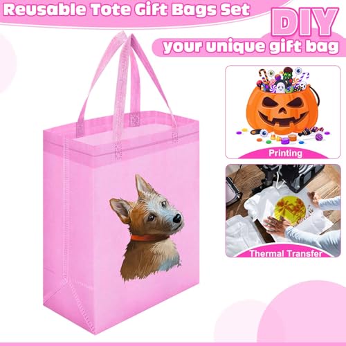 Windyun 50 Pcs Reusable Tote Bag Bulk 8 x 4 x 10 Inch, Pink - color: Pink