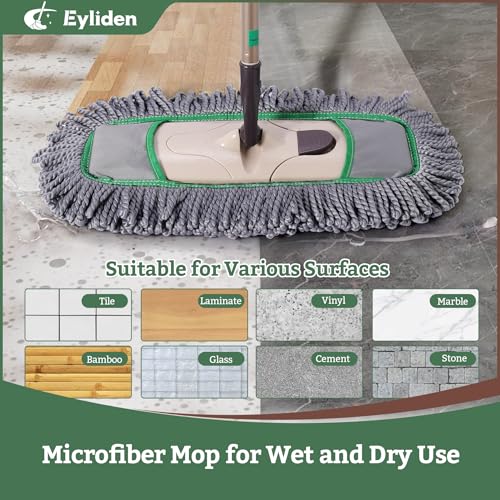 Eyliden Pro Dust Mop for Floor Cleaning, 3 Reusable Microfiber Thicker Pads