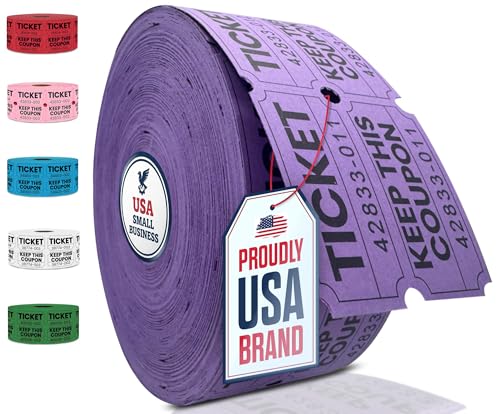 PM Company 2000 Pcs (1000 Pairs) Raffle Tickets Double Roll, 50/50 Purple - color: Purple