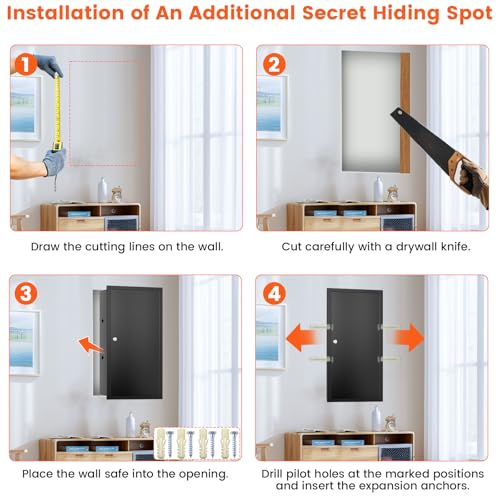 25.6" Tall Wall Safe Between 16" Studs | 33% Larger Capacity | In Wall Safe - color: Black, size: 25.6" Tall