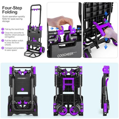 2 in 1 Folding Hand Truck, 330lbs Aluminum Portable Dolly Cart, Purple - color: Purple