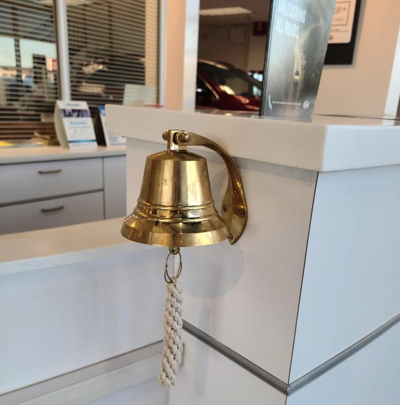 The Metal Magician Nautical Hanging Wall Mountable 4" Solid Brass Ship Bell - color: Solid Brass, size: 4"
