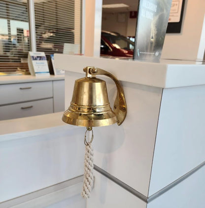 The Metal Magician Nautical Hanging Wall Mountable 4" Solid Brass Ship Bell - color: Solid Brass, size: 4"