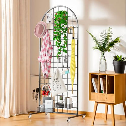Aseem Metal Grid Wall Panels Display Stand Black Movable 2x5.2FT, 2PCS - color: 2 Black, size: 5.2 FT