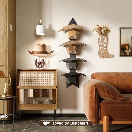 Cowboy Hat Holder for Wall, Wood Arrow Design, Hold 4 Wide-Brim Hats, Black - color: Black