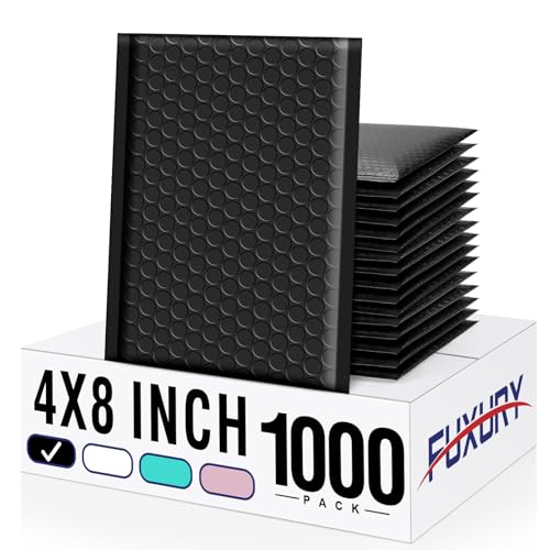 Fuxury Black Bubble Mailers 4x8" Padded Envelopes 1000Pack - color: Black, size: 4x8" 1000PC