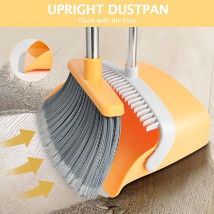 Broom and Dustpan Combo Set,Long Handle, Gray Yellow - color: Gray Yellow 1-pack