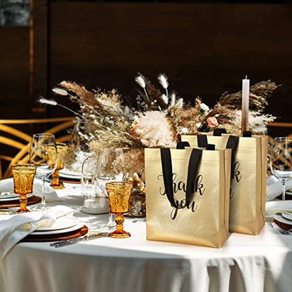 Fumete 50 Pcs Gold Glossy Thank You Gift Bag with Handles - color: Gold