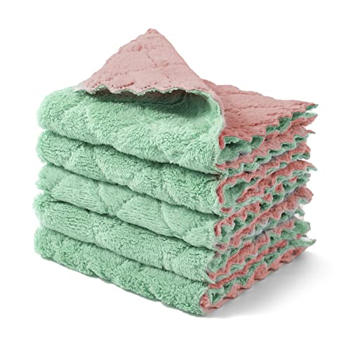 kimteny Microfiber Dish Cloths for Washing Dishes 5 Pack, Pink-Green - color: Pink-green