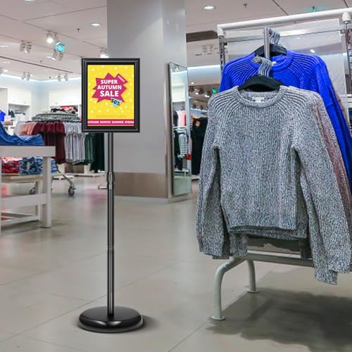 2 Pack Sign Holder Stand 8.5x11 Inch, Adjustable Sign Stand, Floor Standing Sign Holder, Snap-Open Frame Display, 360° Rotation Outdoor Indoor Poster or chalk board Display for advertising,Malls,Black