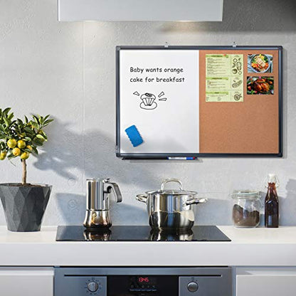 Maxtek Whiteboard and Cork Board Combo 36 x 24 in, Wall Mounted - size: 24" x 36"