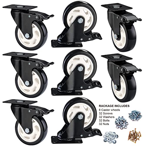 Caster Wheels-4 Inch Swivel Casters Set of 4 Heavy Duty with Brake - color: Black, size: 4"8pack Black