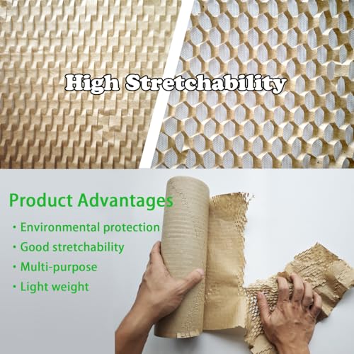 Honeycomb Packing Paper 12" W x 330' L Packing Paper for Moving Products & Gifts Honeycomb Wrapping Paper Recyclable and Biodegradable Cushioning Packing Material with 20 Fragile Stickers - size: 12'' W x 330' L