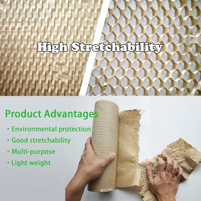 Honeycomb Packing Paper 12" W x 330' L Packing Paper for Moving Products & Gifts Honeycomb Wrapping Paper Recyclable and Biodegradable Cushioning Packing Material with 20 Fragile Stickers - size: 12'' W x 330' L