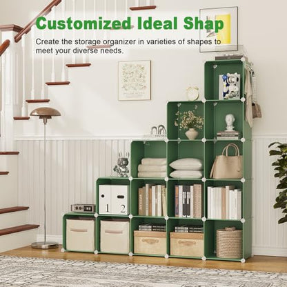 C&AHOME 16 Cube Storage Organizer Cube Shelf Units Storage Cubes, Green - color: Green