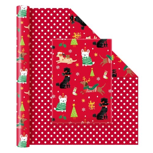 WERNNSAI Dog Christmas Wrapping Paper Jumbo Roll 33 ft Puppy Red - color: Christmas Puppy