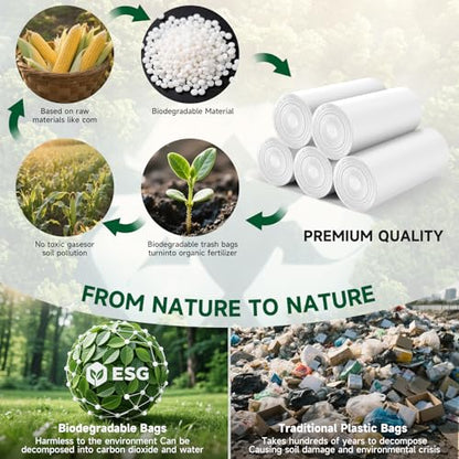 4 Gallon Small Trash Bags Biodegradable - Unscented 100-Pack White Garbage Bag with Handles Strong Thick Can Bin & Waste Basket Liner for Kitchen, Pet Area, or Home Office Heihaily - color: Bio-4Gal-White100
