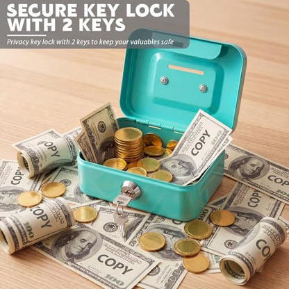 Tandefio 12 Pcs Small Money Cash Box with Lock and Slot Metal Box for Cash Steel Organizer Piggy Bank Metal Coin Bank for Adults, 4.5 x 3.3 x 2 Inch, Without Money Tray (Pink,Green) - color: Pink, Green