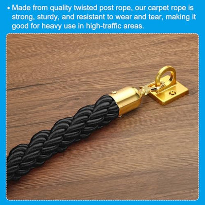 PATIKIL Stanchion Rope, 2 Pack 1.5m/5Ft Barrier Rope Twisted Post Ropes with Snap Hooks for Posts Stands Queue Divider Crowd Control of Hotel, Black Golden - color: Black/Golden