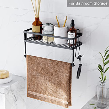 ESOW Paper Towel Holder Wall Mount with Shelf, Adhesive, Matte Black Metal - color: Matte Black Finish