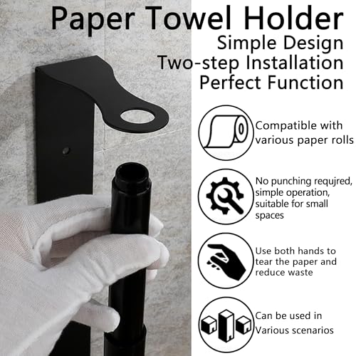 Under Cabinet Paper Towel Holder, Black Stainless Steel Kitchen Rack