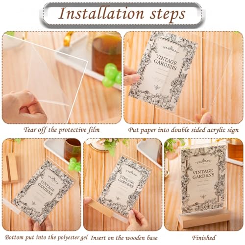 Vinsot 24 Pack 4 x 6 Inches Clear Acrylic Sign Holder with Wood Base - color: Clear, size: 4 x 6 inches
