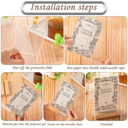 Vinsot 24 Pack 5 x 7 Inches Clear Acrylic Sign Holder with Wood Base - color: Clear, size: 5 x 7 inches