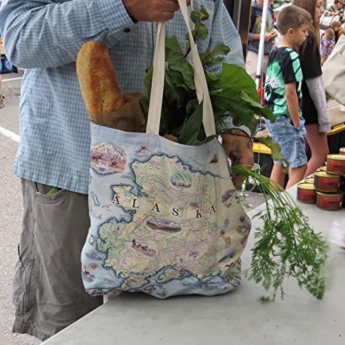 Xplorer Maps Canvas Tote Bag with Handles, Cloth Grocery Shopping Bag, Reusable & Eco-friendly Bag, 100% Cotton, Washable - color: Alaska