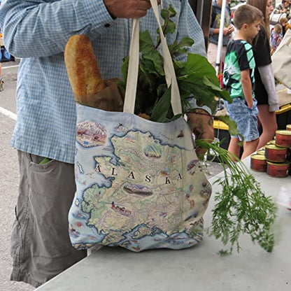 Xplorer Maps Canvas Tote Bag with Handles, Cloth Grocery Shopping Bag, Reusable & Eco-friendly Bag, 100% Cotton, Washable - color: Alaska