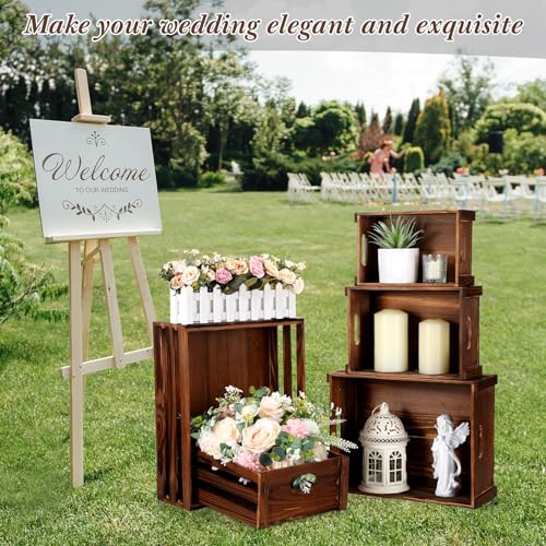 CroBlissful 5 Pack Wooden Crates for Display Rustic Nesting Crates, Brown - color: Brown