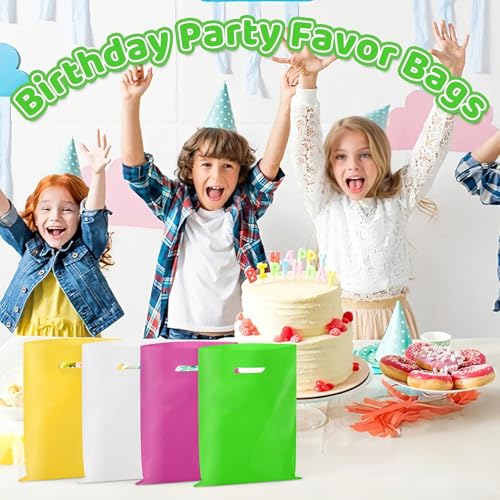 VieFantaisie 50 PCS Green Party Favor Bags, 8" x 11" Goodie Bags for Candy Treat Craft Easter Egg, Plastic Gift Bag with Die Cut Handles for Birthday Party, School Events & Small Business, Wedding - color: Green-50PCS-8x11Inch