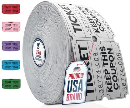 PM Company 2000 Pcs (1000 Pairs) Raffle Tickets Double Roll, 50/50 White - color: White